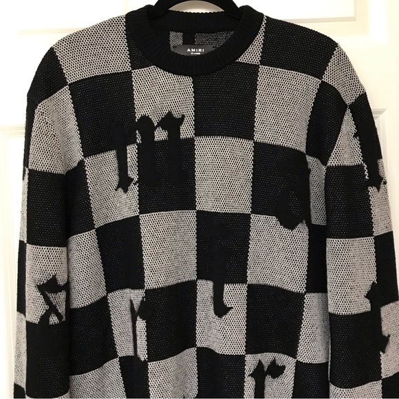 Amiri Logo Check Crew Mohair Cashmere Sweater Black White XXL Brand New With Tag - Picture 5 of 15